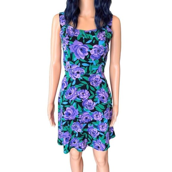 NWT JDY ASOS Square Neck Retro Purple Floral Print Skater Mini Dress Size 6 - Picture 5 of 8